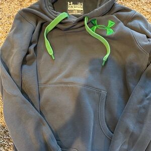 Under Armour Men’s Dark Gray Hoodie with Bright Green Logo and Drawstrings